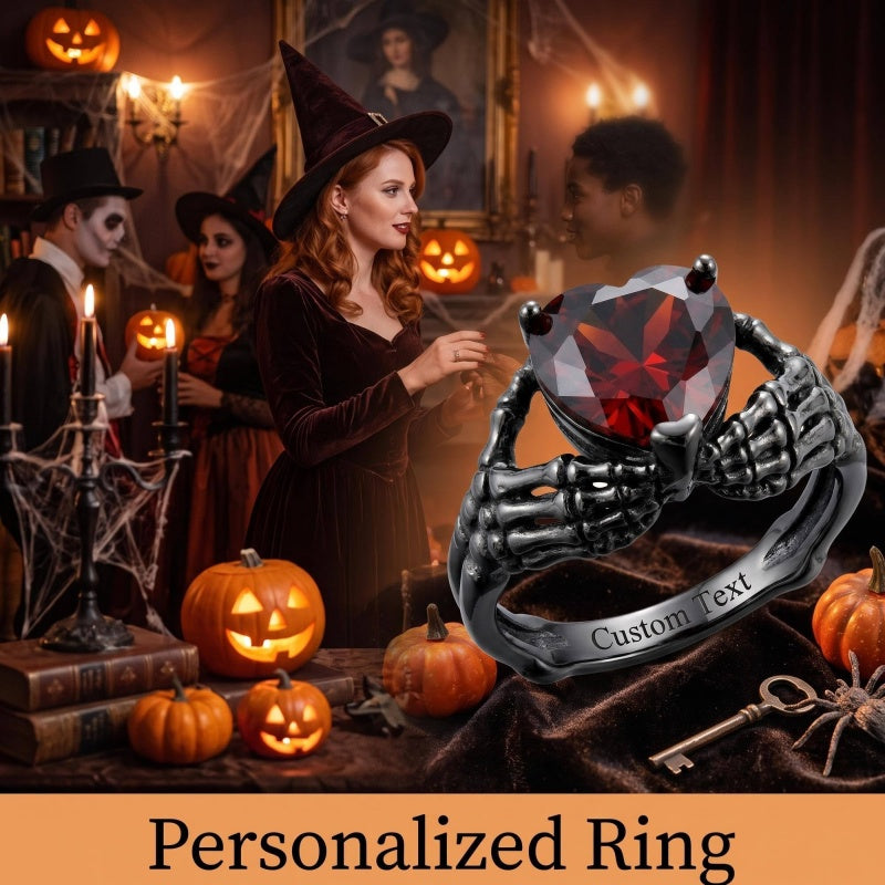 Sterling Silver Personalized Birthstone Punk Skull Bat Snake Ring Goth Jewelry for Halloween Birthday