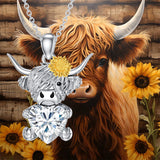 14K Gold Heart Birthstone Highland Cow Pendant Necklace
