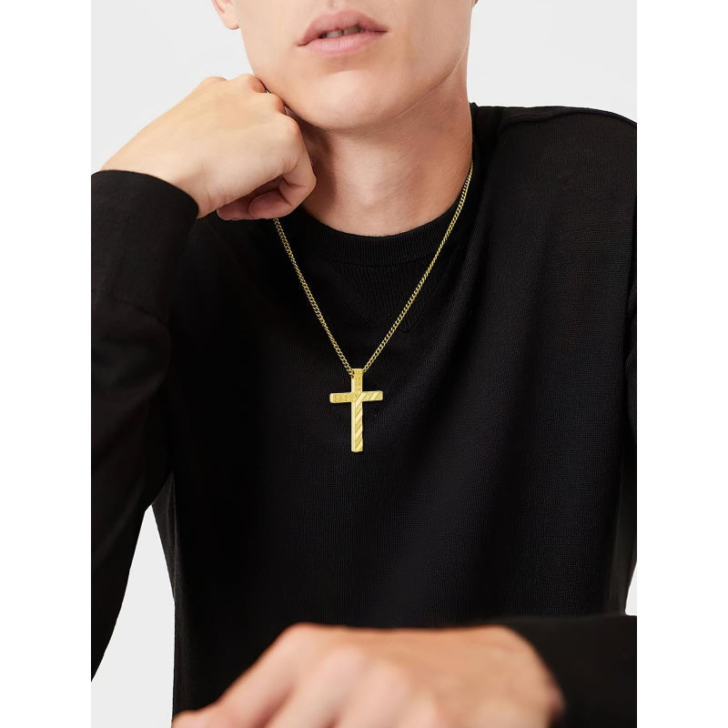 Bible Verse 14K Gold Plated American Flag Cross Necklace for Men