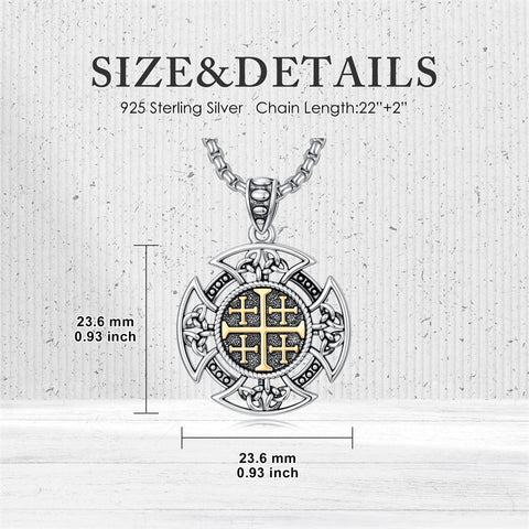 Sterling Silver Jerusalem Cross Pendant Necklace for Men