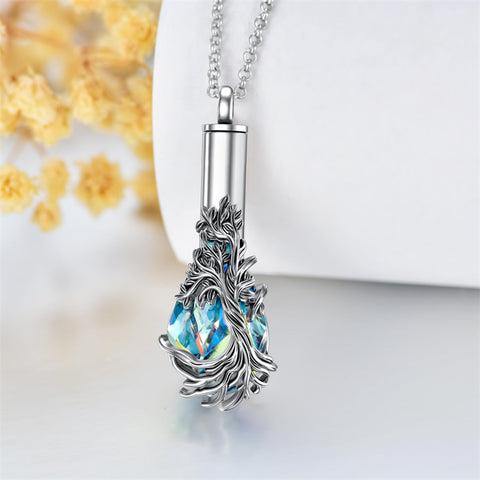 Sterling Silver Teardrop Crystal Butterfly Dragonfly Fox Hummingbird Phoenix Tree of Life Urn Necklaces for Ashes