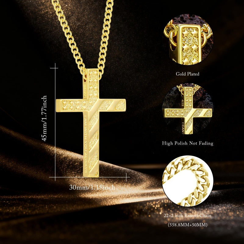 14K Gold Plated Cross Pendant Necklace for Men