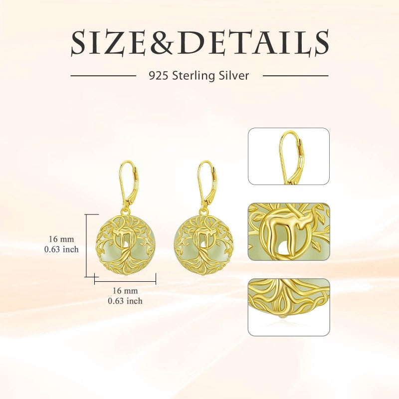 14K Gold Plated Natural Jade  Earrings for Women Good Fortune Jewelry Birthday Mother's Day Gifts