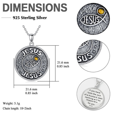 Sterling Silver Jesus Mustard Seed Protection Pendant Necklace