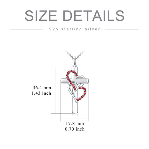 Sterling Silver Birthstone Cross Urn Necklace for Ashes