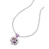 Sterling Silver Thornless Pulse Heart Birthstone  Rose Pendant Necklace