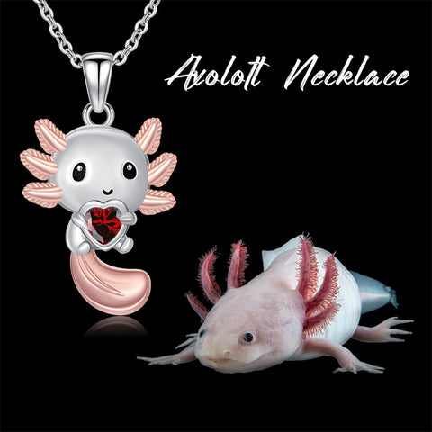 Sterling Silver 12 Month Birthstones Axolotl  Pendant Necklace