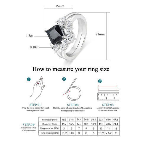 Sterling Silver 2CT Black Moissanite Sets Engagement Ring