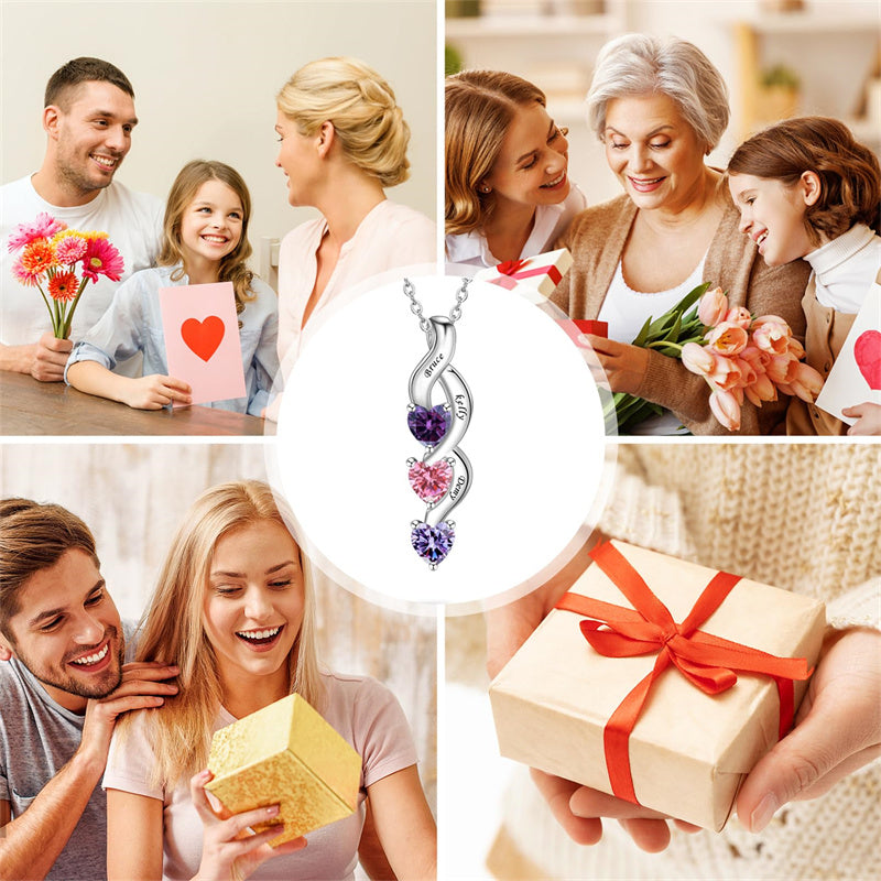 Copper Sterling Silver Personalized 1-6 Simulated Birthstones Mother's Name Heart Pendant Necklace