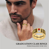Sterling Silver 10K 14K 18K Gold Personalized Birthstone Pattern Class Ring for Men