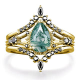 Sterling Silver 10K 14K 18K Gold 2CT Moss Agate Vine Leaf Women's Bridal Ring Sets for Wedding Engagement