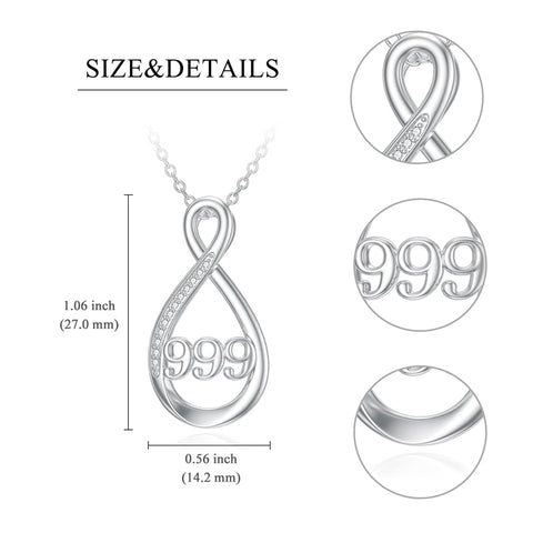 Sterling Silver 111 222 333 444 555 777 888 999 Infinity Angel Number Pendant Necklace
