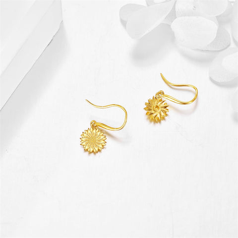 14K Yellow Gold Sunflower Earrings for Women Solid Gold Earrings Jewelry Gifts for Her