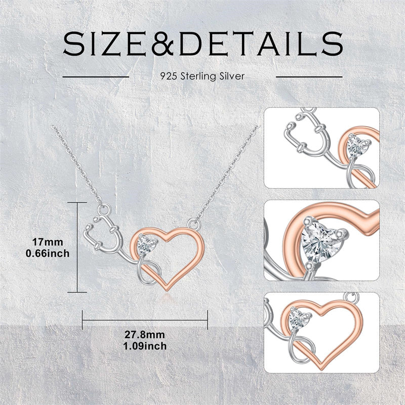 Sterling Silver  Heart Birthstone Stethoscope Pendant Necklace Medical Gifts for  Doctors Nurses RN APRN CNA EMT