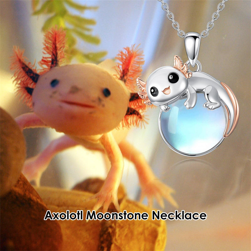 Sterling Silver Moonstone Fox Dolphin Axolotl Teddy Bear Hippo Raccoon Pendant Necklace for Women