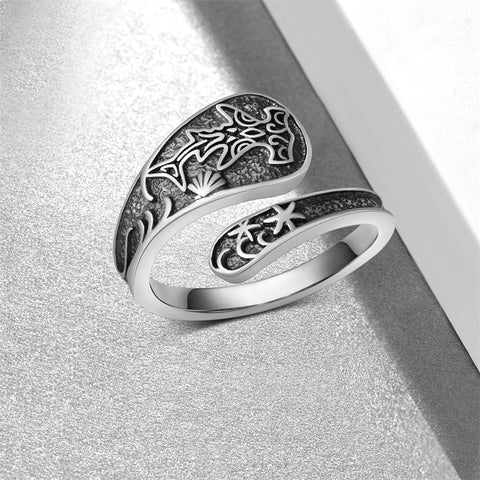 Sterling Silver Adjustable Dragon Moth Octopus Shark Stingray Sea Turtle Spoon Ring