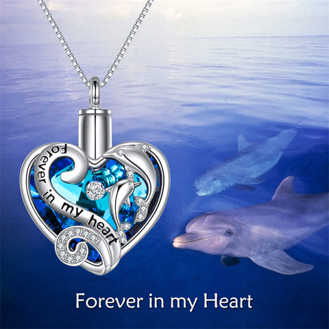 Dolphins Crystal Necklace Sterling Silver Cremation Jewelry for Ashes Urns for Human Ashes Pendant Necklace