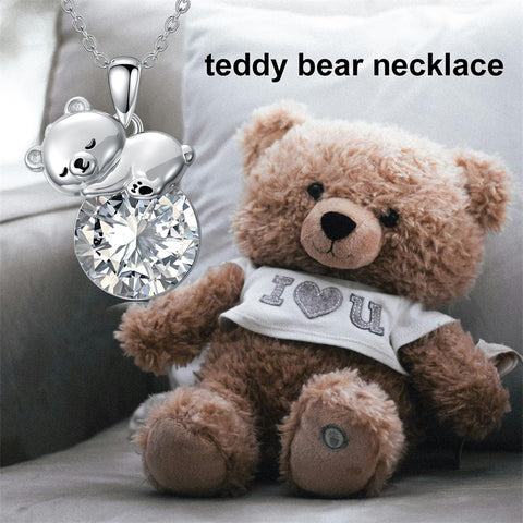 Sterling Silver Cubic Zirconia Teddy Bear Pendant Necklace Christmas Gifts for Women