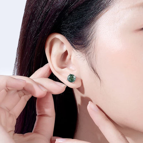 Sterling Silver Natural Moss Agate Stud Earrings