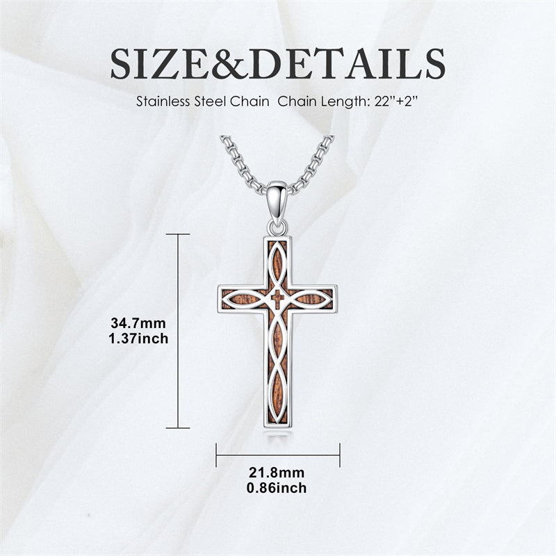 Sterling Silver Wooden Lion Orthodox Sword Wolf Cross Pendant Necklace