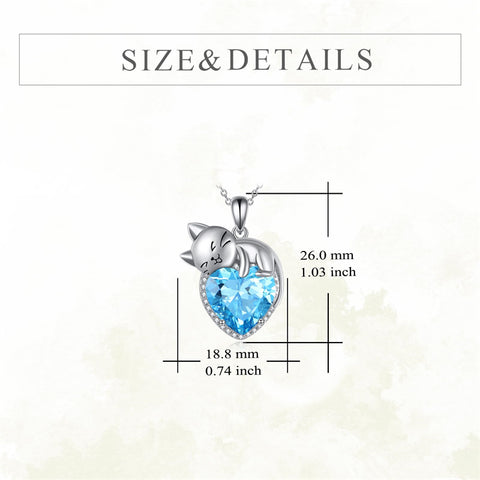 Sterling Silver Heart Birthstone Cat Pendant Necklace