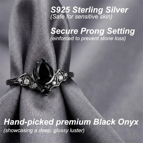 Sterling Silver 10K  14K  18K Gold 1CT-4CT Black Onyx Engagement Ring Gothic Wedding Promise Ring