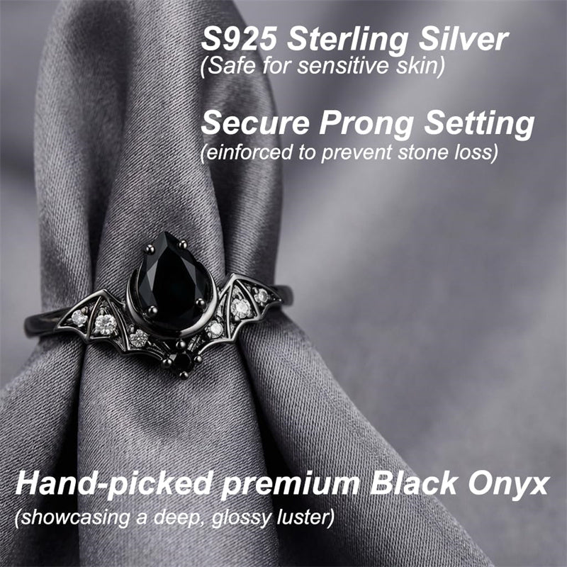 Sterling Silver 10K  14K  18K Gold 1CT-4CT Black Onyx Engagement Ring Gothic Wedding Promise Ring