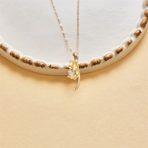 14K Gold Pearl Cat Pendant Necklace