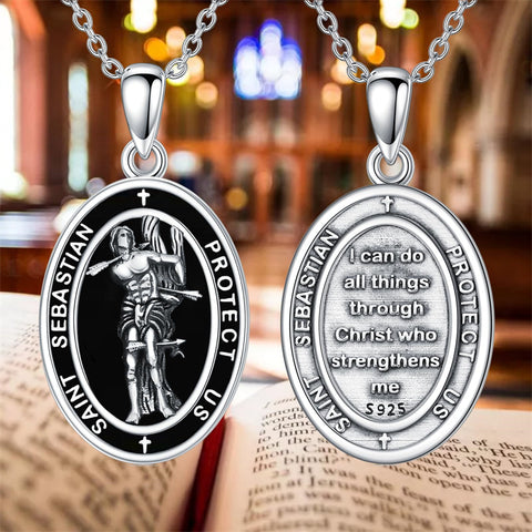 Sterling Silver Saint Christopher St Michael Saint Sebastian Amulet Pendant Necklace