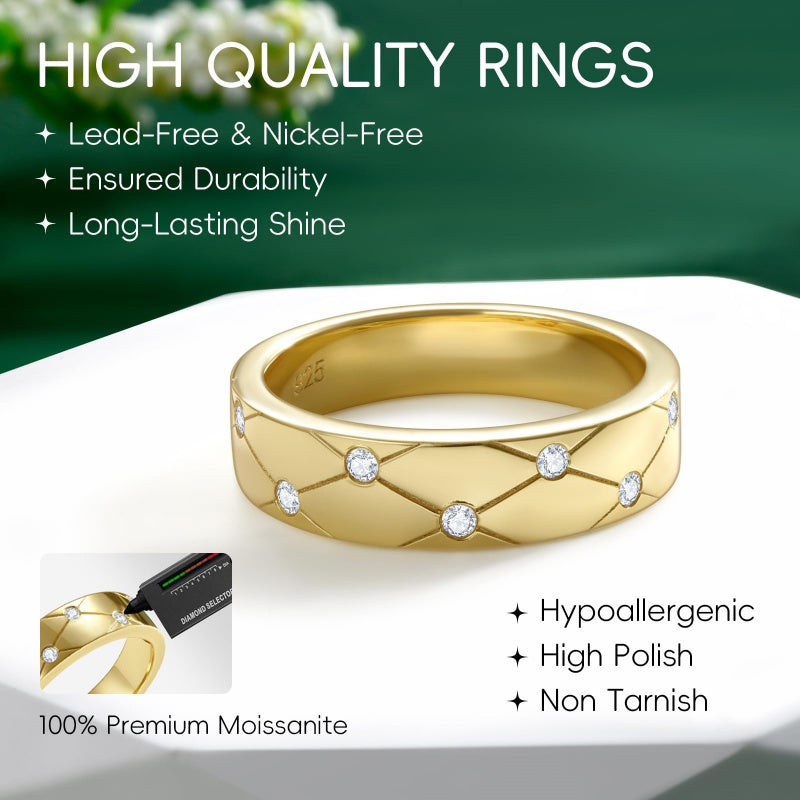 14K Gold Plated Moissanite or Lab-Grown Emerald Dainty Eternity Wedding Rings Birthday Jewelry for Her