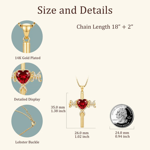 14K Gold Plated  Birthstone Cross Necklace  Pendant Necklace Mother's Day Birthday Gifts for Women