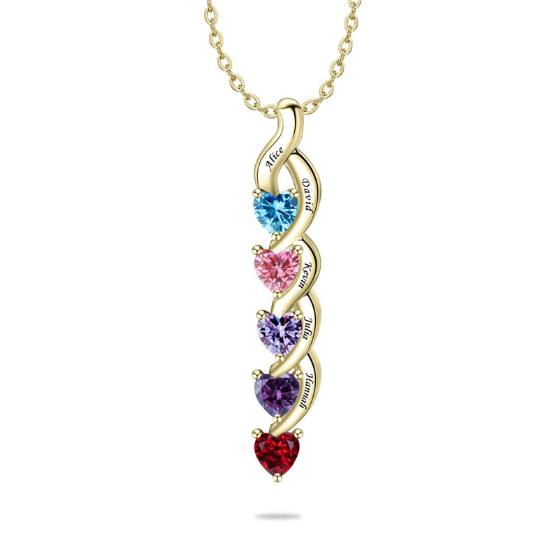 Copper Sterling Silver Personalized 1-6 Simulated Birthstones Mother's Name Heart Pendant Necklace