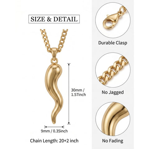 14K Gold  Plated Italian Horn Cornicello Pendant Necklace Lucky Talisman  Amulet Jewelry