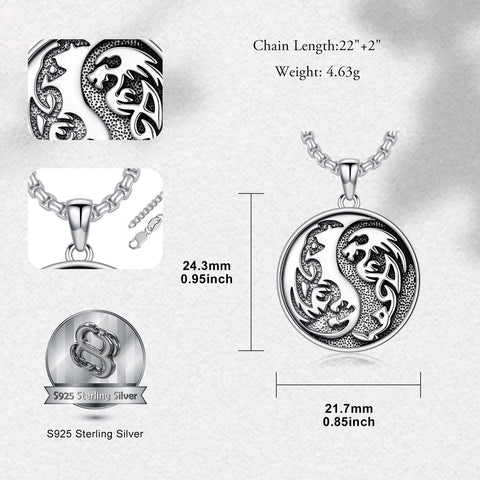 Sterling Silver Yin Yang Wolf Dragon Scorpion Tiger Wolf Phoenix Pendant Necklace