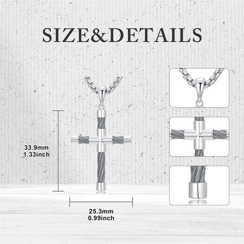 Sterling Silver Cross Christian Pendant Necklace for Men