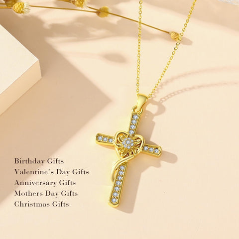14K Gold Plated Cross Necklace for Women
