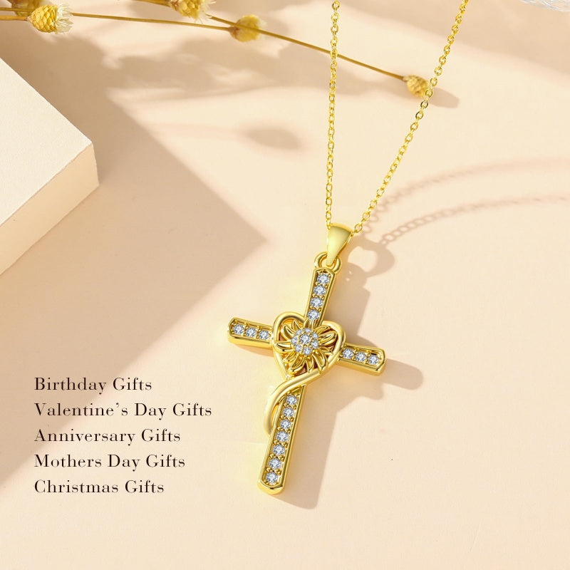 14K Gold Plated Cross Necklace for Women