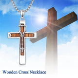 Sterling Silver Wooden Cross Pendant Necklace