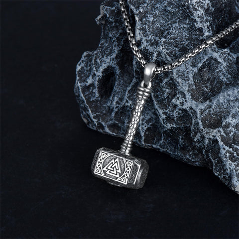 Thors Hammer Necklace 925 Sterling Silver Mjolnir Urn Necklace for Ashes Viking Norse Cremation Jewelry for Men Women