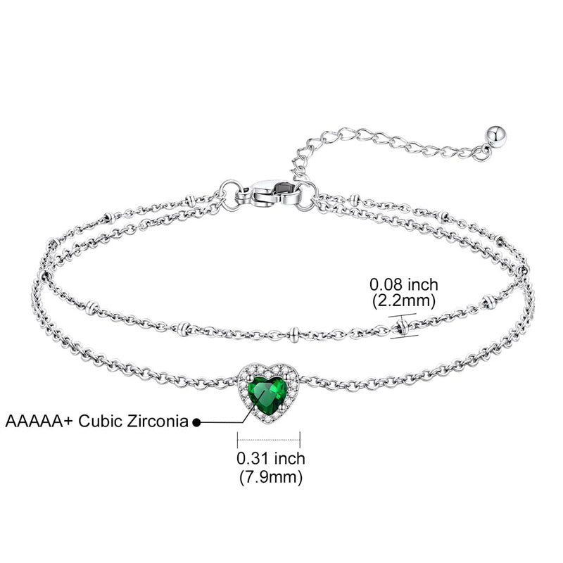Sterling Silver Birthstone Double Layer Anklet for Beach Weddings, Summer Vacations & Pool Parties