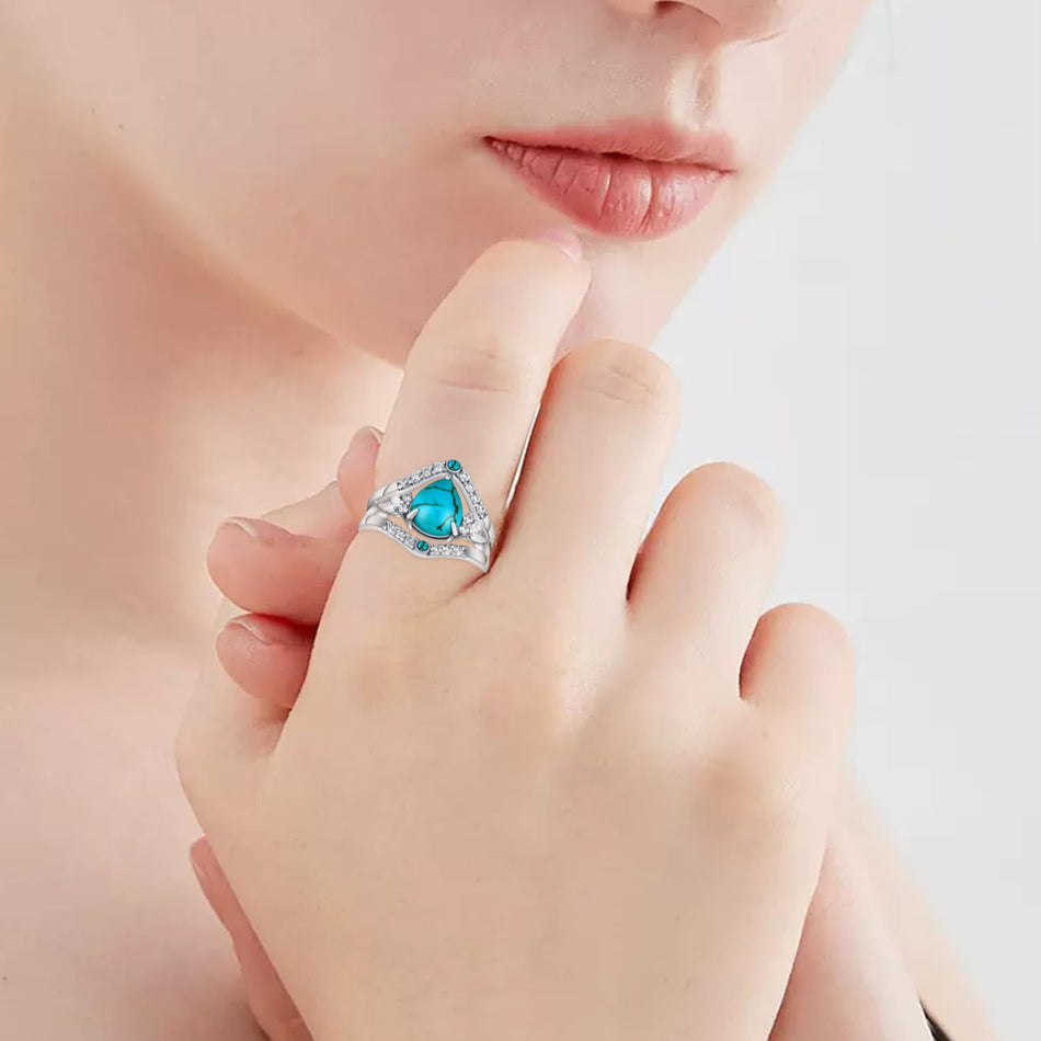 Sterling Silver Genuine Turquoise Engagement Wedding Ring Set for Women