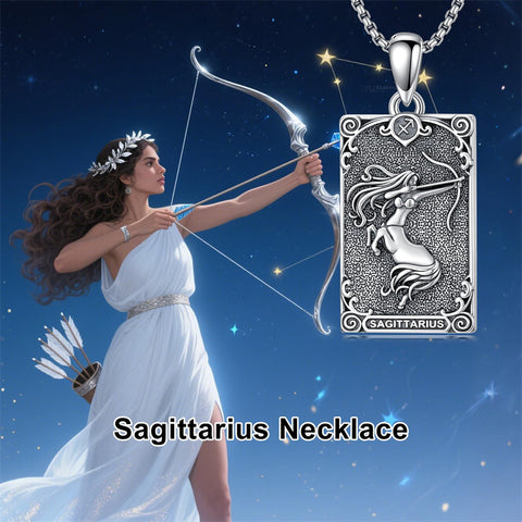 Sterling Silver Tarot Card 12 Zodiac Sign Pendant Necklace