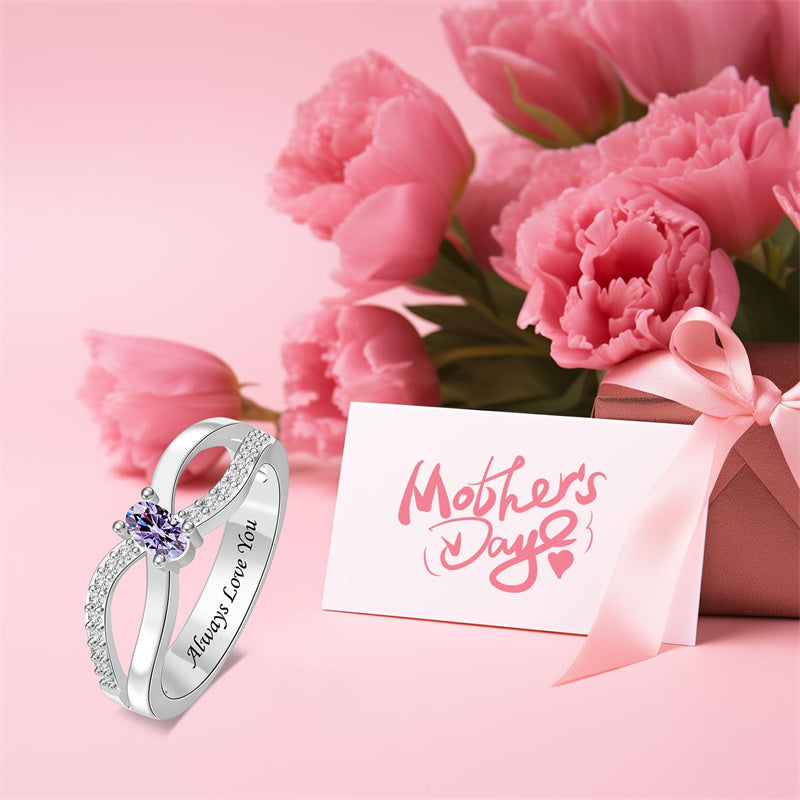 Copper Sterling Silver Personalized 1-6 Simulated Birthstones  Infinity Family Ring for Women