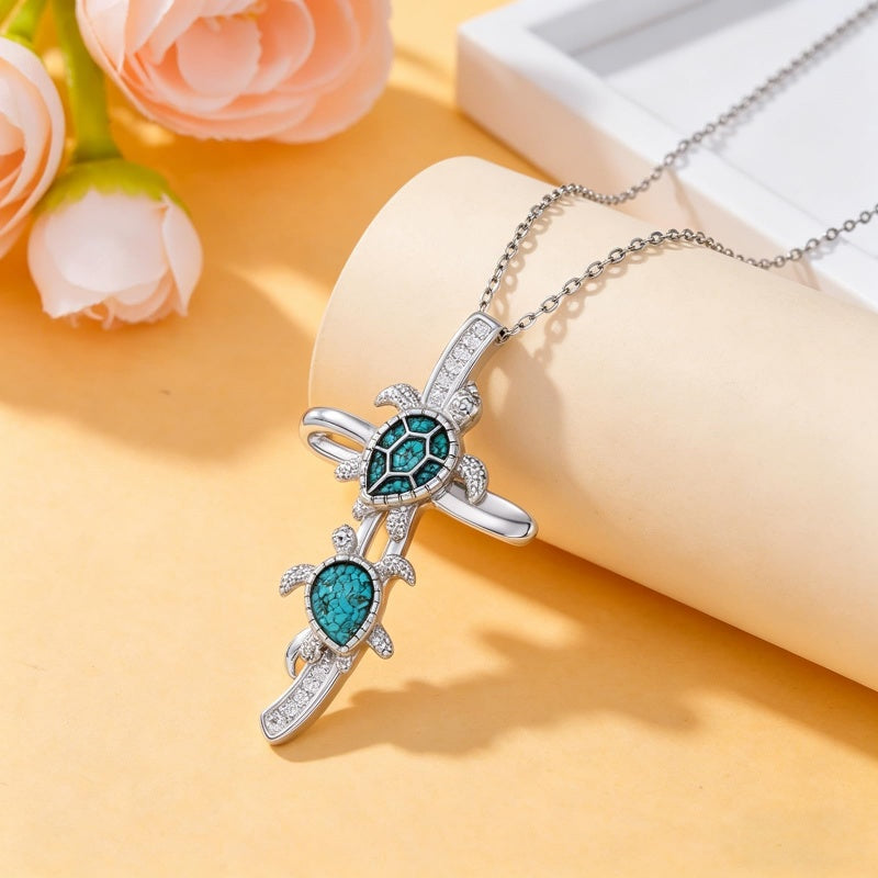 14K Gold Plated Turquoise Turtle Dragonfly Hummingbird Pendant Necklace
