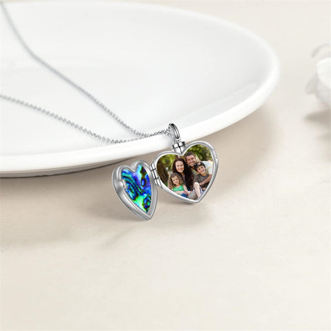Sterling Silver Abalone Shell Heart Hummingbird Urn Locket Necklace for Ashes
