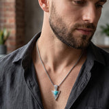 14K Gold Plated Moss Agate Turquoise Valknut Viking Arrow Head Pendant Necklace for Men