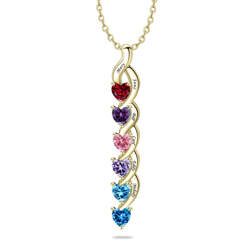 Copper Sterling Silver Personalized 1-6 Simulated Birthstones Mother's Name Heart Pendant Necklace