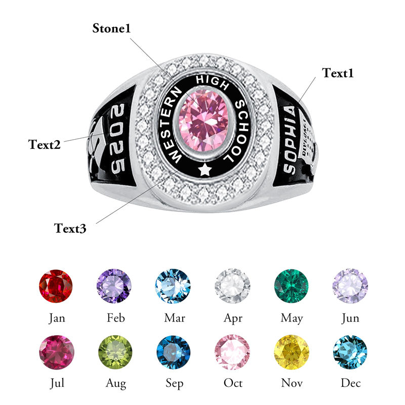 Sterling Silver Custom Engraved High School College Class Ring