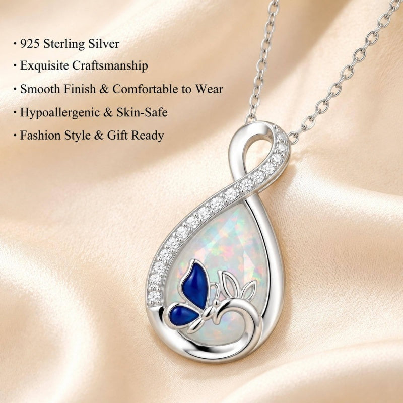 Sterling Silver Teardrop Gemstone Rose Butterfly Infinity Heart Necklace for Women