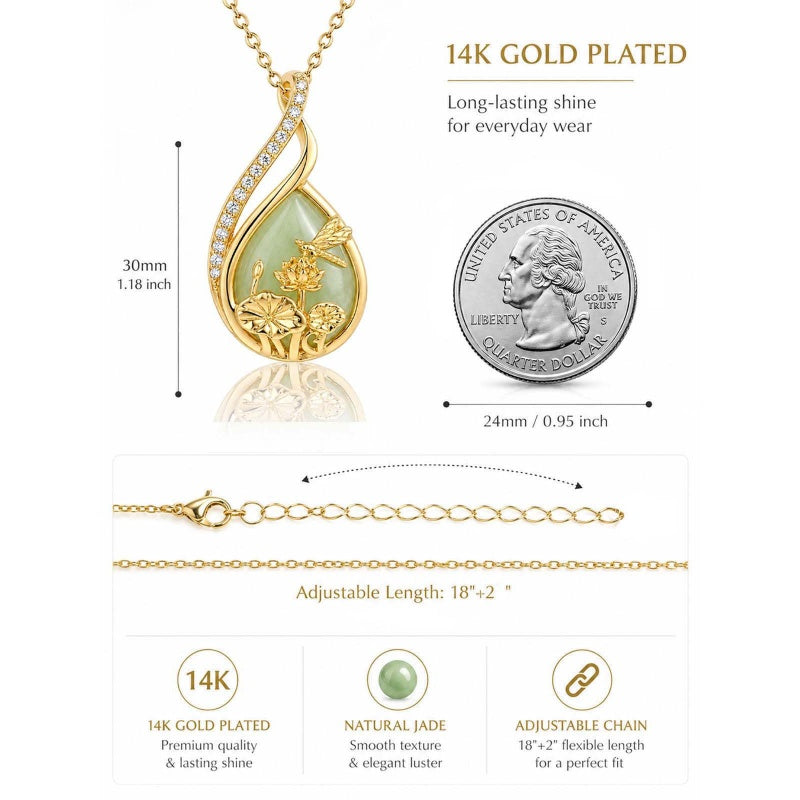 14K Gold Plated Jade Hummingbird Butterfly Dragonfly Turtle Animal Pendant Necklace